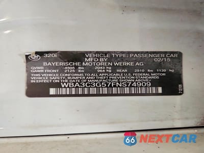 Zdjęcie 12 z 12 samochodu: 2015 BMW 320 I XDRIVE VIN:WBA3C3G57FNS74909 - miniatura