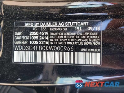 Zdjęcie 12 z 12 samochodu: 2019 MERCEDES-BENZ A 220 4MATIC VIN:WDD3G4FB0KW000966 - miniatura