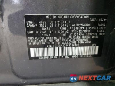 Zdjęcie 13 z 13 samochodu: 2019 SUBARU OUTBACK 2.5I LIMITED VIN:4S4BSAJC8K3366108 - miniatura