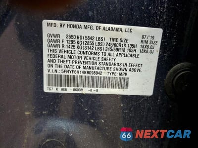 Zdjęcie 13 z 13 samochodu: 2019 HONDA PILOT LX VIN:5FNYF6H14KB098942 - miniatura