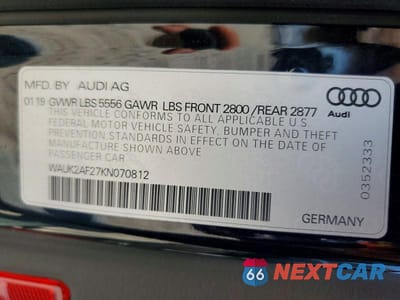 Zdjęcie 12 z 12 samochodu: 2019 AUDI A6 PREMIUM VIN:WAUK2AF27KN070812 - miniatura