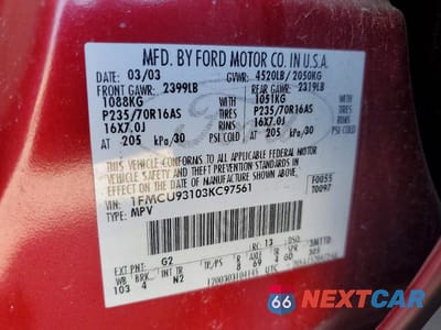 Zdjęcie 13 z 13 samochodu: 2003 FORD ESCAPE XLT VIN:1FMCU93103KC97561 - miniatura