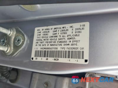 Zdjęcie 12 z 12 samochodu: 2005 HONDA ACCORD EX VIN:1HGCM66895A071556 - miniatura