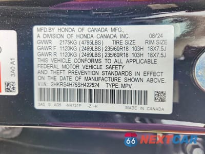 Zdjęcie 13 z 13 samochodu: 2025 HONDA CR-V EXL VIN:2HKRS4H75SH422524 - miniatura