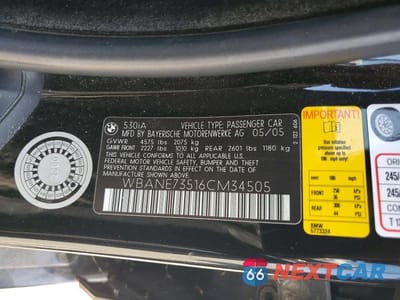 Zdjęcie 12 z 12 samochodu: 2006 BMW 530 I VIN:WBANE73516CM34505 - miniatura