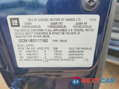 Zdjęcie 12 z 12 samochodu: 2005 CHEVROLET SILVERADO K1500 VIN:2GCEK19B351171962 - miniatura