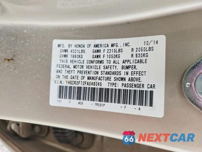 Zdjęcie 12 z 12 samochodu: 2015 HONDA ACCORD EX VIN:1HGCR2F72FA049045 - miniatura