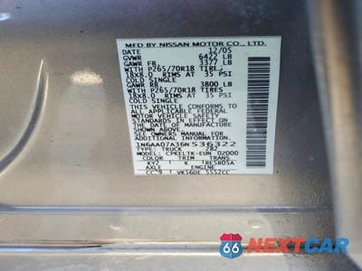 Zdjęcie 12 z 12 samochodu: 2006 NISSAN TITAN XE VIN:1N6AA07A36N536322 - miniatura