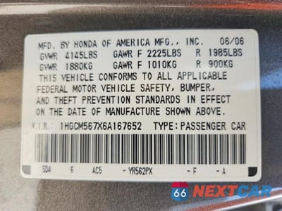 Zdjęcie 13 z 13 samochodu: 2006 HONDA ACCORD EX VIN:1HGCM567X6A167652 - miniatura
