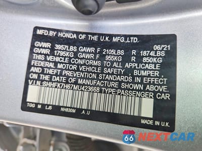 Zdjęcie 13 z 13 samochodu: 2021 HONDA CIVIC EX VIN:SHHFK7H67MU423668 - miniatura