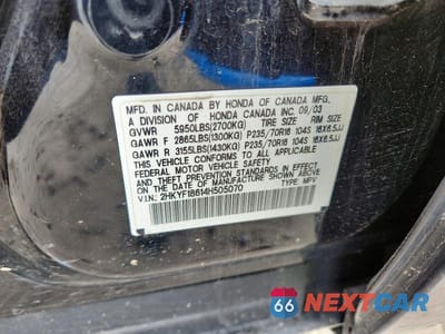 Zdjęcie 13 z 13 samochodu: 2004 HONDA PILOT EXL VIN:2HKYF18614H505070 - miniatura