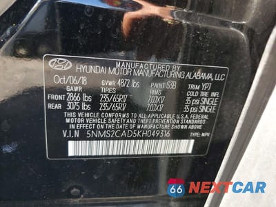 Zdjęcie 12 z 12 samochodu: 2019 HYUNDAI SANTA FE SE VIN:5NMS2CAD5KH049316 - miniatura