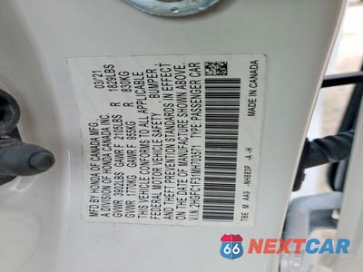 Zdjęcie 12 z 12 samochodu: 2021 HONDA CIVIC EX VIN:2HGFC1F31MH703571 - miniatura