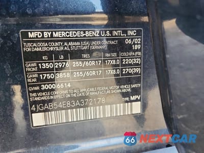 Zdjęcie 14 z 14 samochodu: 2003 MERCEDES-BENZ ML 320 VIN:4JGAB54E83A372178 - miniatura