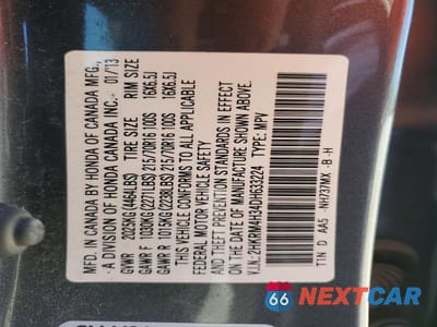 Zdjęcie 12 z 12 samochodu: 2013 HONDA CR-V LX VIN:2HKRM4H34DH633224 - miniatura