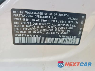 Zdjęcie 12 z 12 samochodu: 2015 VOLKSWAGEN PASSAT SE VIN:1VWBT7A36FC060810 - miniatura