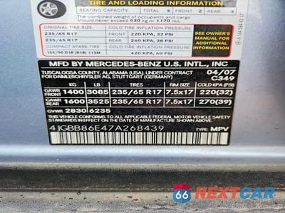 Zdjęcie 13 z 13 samochodu: 2007 MERCEDES-BENZ ML 350 VIN:4JGBB86E47A268439 - miniatura