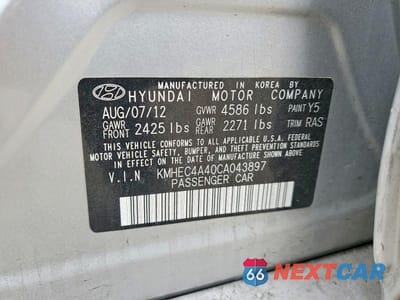 Zdjęcie 13 z 13 samochodu: 2012 HYUNDAI SONATA HYBRID VIN:KMHEC4A40CA043897 - miniatura