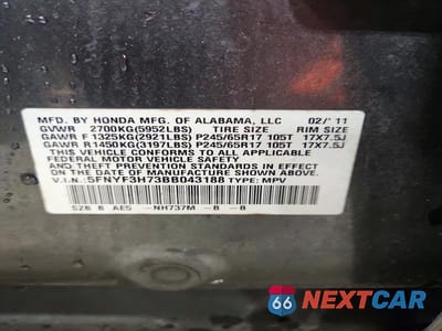 Zdjęcie 13 z 13 samochodu: 2011 HONDA PILOT EXLN VIN:5FNYF3H73BB043188 - miniatura