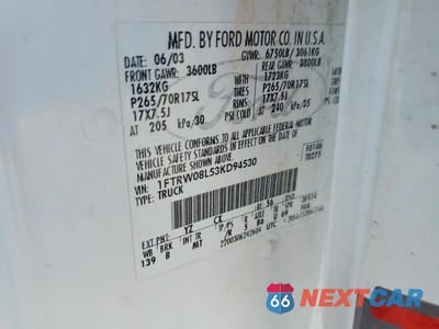 Zdjęcie 12 z 12 samochodu: 2003 FORD F150 SUPERCREW VIN:1FTRW08L53KD94530 - miniatura