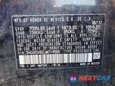 Zdjęcie 12 z 12 samochodu: 2018 HONDA FIT EX VIN:3HGGK5H82JM714566 - miniatura