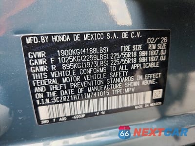 Zdjęcie 12 z 12 samochodu: 2026 HONDA HR-V EXL VIN:3CZRZ1H71TM741015 - miniatura