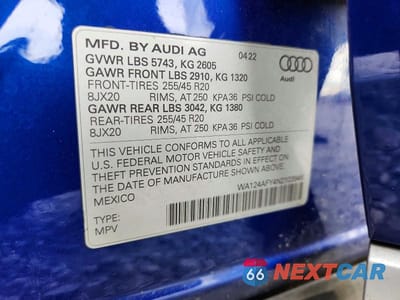Zdjęcie 14 z 14 samochodu: 2022 AUDI SQ5 SPORTBACK PREMIUM PLUS VIN:WA124AFY4N2103945 - miniatura