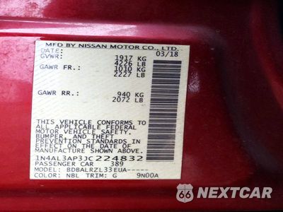 Zdjęcie 12 z 12 samochodu: 2018 NISSAN ALTIMA 2.5 SL VIN:1N4AL3AP3JC224832 - miniatura