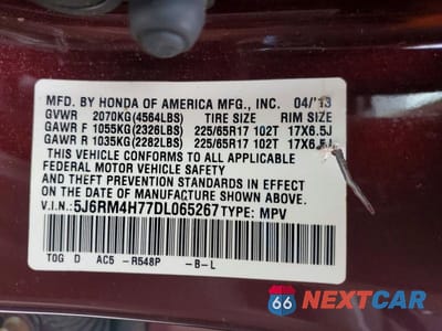 Zdjęcie 13 z 13 samochodu: 2013 HONDA CR-V EXL VIN:5J6RM4H77DL065267 - miniatura