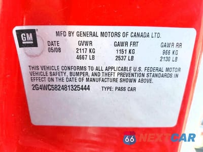 Zdjęcie 12 z 12 samochodu: 2008 BUICK LACROSSE CX VIN:2G4WC582481325444 - miniatura