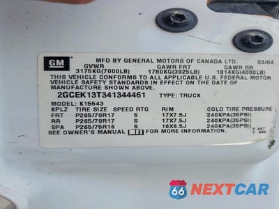 Zdjęcie 13 z 13 samochodu: 2004 CHEVROLET SILVERADO K1500 VIN:2GCEK13T341344461 - miniatura