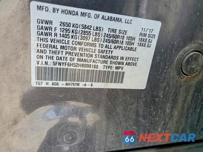 Zdjęcie 13 z 13 samochodu: 2017 HONDA PILOT EXL VIN:5FNYF6H52HB098188 - miniatura