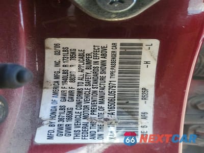 Zdjęcie 12 z 12 samochodu: 2006 HONDA CIVIC LX VIN:1HGFA16506L057971 - miniatura