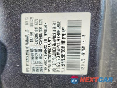 Zdjęcie 13 z 13 samochodu: 2013 HONDA ODYSSEY EXL VIN:5FNRL5H67DB041401 - miniatura