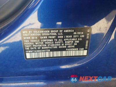 Zdjęcie 12 z 12 samochodu: 2016 VOLKSWAGEN PASSAT SE VIN:1VWBT7A39GC061726 - miniatura