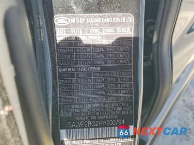 Zdjęcie 13 z 13 samochodu: 2017 LAND ROVER RANGE ROVER EVOQUE SE VIN:SALVP2BG2HH200794 - miniatura