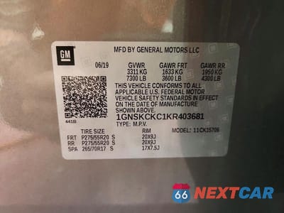 Zdjęcie 13 z 13 samochodu: 2019 CHEVROLET TAHOE K1500 PREMIER VIN:1GNSKCKC1KR403681 - miniatura