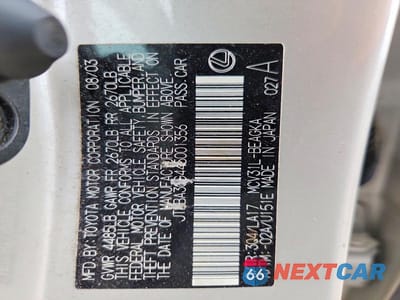 Zdjęcie 12 z 12 samochodu: 2004 LEXUS ES 330 VIN:JTHBA30G445001356 - miniatura