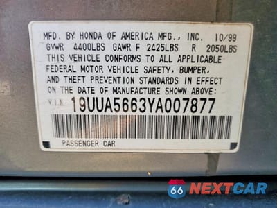Zdjęcie 12 z 12 samochodu: 2000 ACURA 3.2TL VIN:19UUA5663YA007877 - miniatura