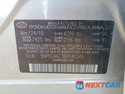 Zdjęcie 12 z 12 samochodu: 2011 HYUNDAI SONATA LIMITED VIN:5NPEC4AC3BH040348 - miniatura