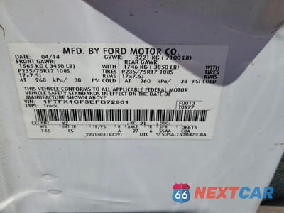 Zdjęcie 13 z 13 samochodu: 2014 FORD F150 SUPER CAB VIN:1FTFX1CF3EFB72961 - miniatura