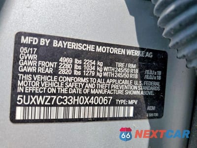 Zdjęcie 13 z 13 samochodu: 2017 BMW X3 SDRIVE28I VIN:5UXWZ7C33H0X40067 - miniatura
