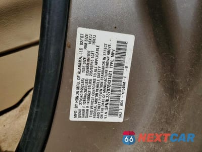 Zdjęcie 14 z 14 samochodu: 2007 HONDA ODYSSEY EXL VIN:5FNRL38707B431421 - miniatura