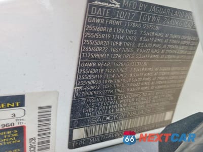 Zdjęcie 13 z 13 samochodu: 2018 JAGUAR F-PACE PRESTIGE VIN:SADCK2FN8JA281258 - miniatura