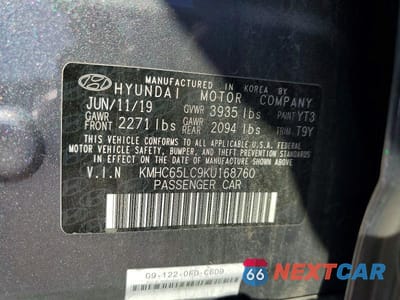 Zdjęcie 12 z 12 samochodu: 2019 HYUNDAI IONIQ BLUE VIN:KMHC65LC9KU168760 - miniatura