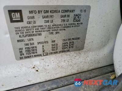 Zdjęcie 13 z 13 samochodu: 2016 CHEVROLET TRAX 1LT VIN:KL7CJPSB0GB587989 - miniatura