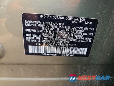 Zdjęcie 12 z 12 samochodu: 2021 SUBARU FORESTER VIN:JF2SKASC5MH483669 - miniatura