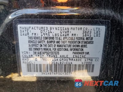 Zdjęcie 12 z 12 samochodu: 2016 NISSAN SENTRA S VIN:3N1AB7AP5GY307976 - miniatura