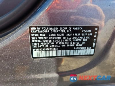Zdjęcie 12 z 12 samochodu: 2014 VOLKSWAGEN PASSAT SEL VIN:1VWCN7A38EC010178 - miniatura
