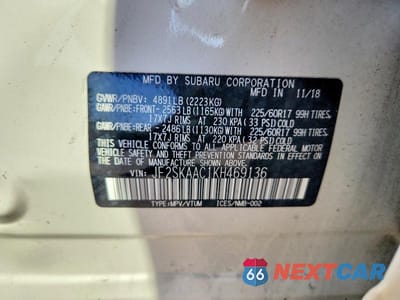 Zdjęcie 13 z 13 samochodu: 2019 SUBARU FORESTER VIN:JF2SKAAC1KH469136 - miniatura